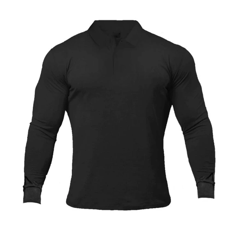 Brand Polo-Shirts Long Sleeve Male Cotton Solid Fitness Mens Slim Fit Fashion Autumn Breathable Polo Shirt images - 6