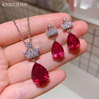 charms 925 sterling silver simulated ruby gemstone lab diamond crown earrings pendant necklace wedding jewelry sets for women