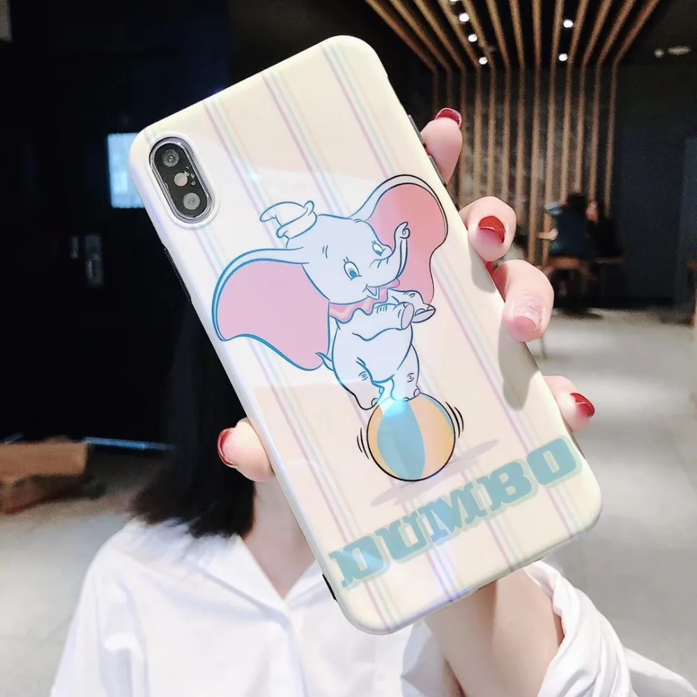 Мультфильм слон Дамбо цирк чехол для телефона для iPhone X Xs Mas Xr 10 76s 8Plus11pro синий светильник Mirro IMD мягкий ТПУ задняя крышка Fundas