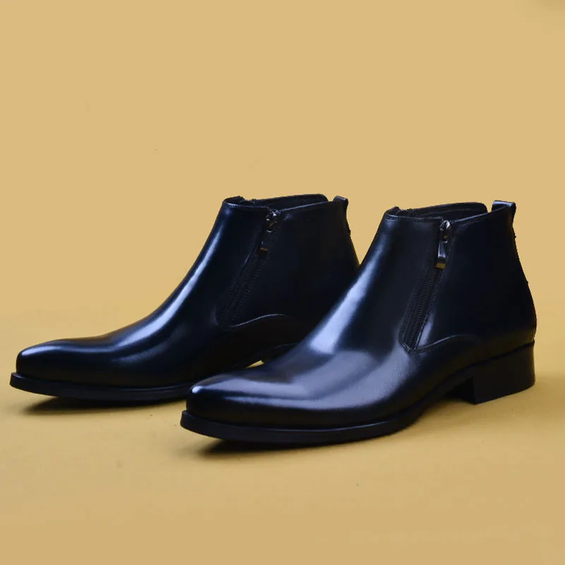 Мужские мотоциклетные ботинки на молнии коричневые ботильоны из натуральной