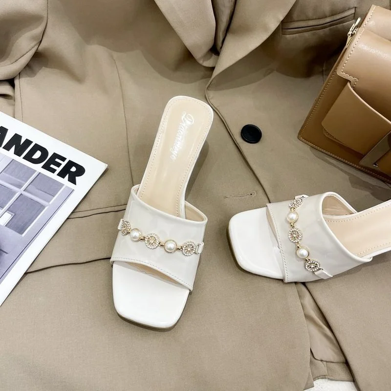 

Fashion sandals women 2021 summer new comfortable latex tape hollow high-heel sandals crystal thick heels party slippers