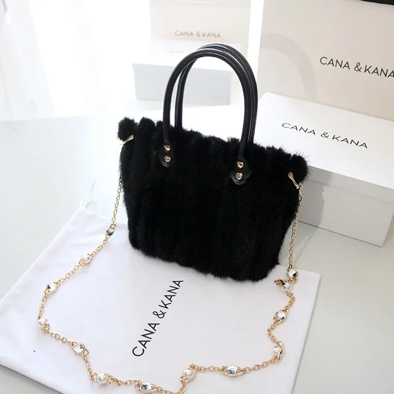 Fashion New Mink Fur Bag Tote Bag 2021 Winter New Women's Shoulder Portable Messenger Chain Bag