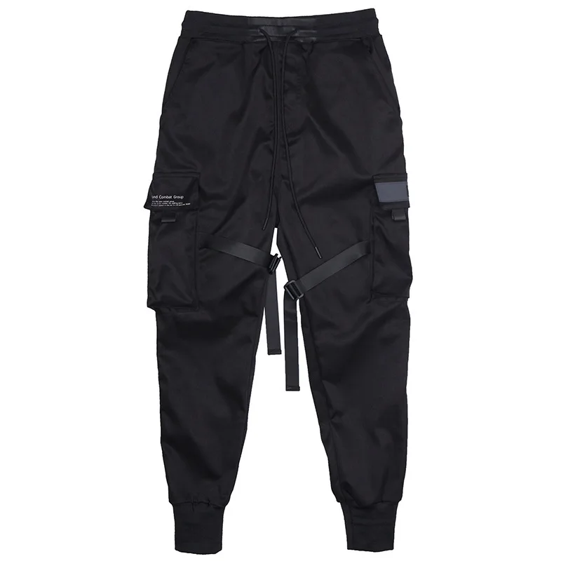 2020 Hip Hop Boy Multi-pocket Elastic Waist Design Harem Pants Men Streetwear Punk Casual Trousers Jogger Male Dancing black Pan | Мужская