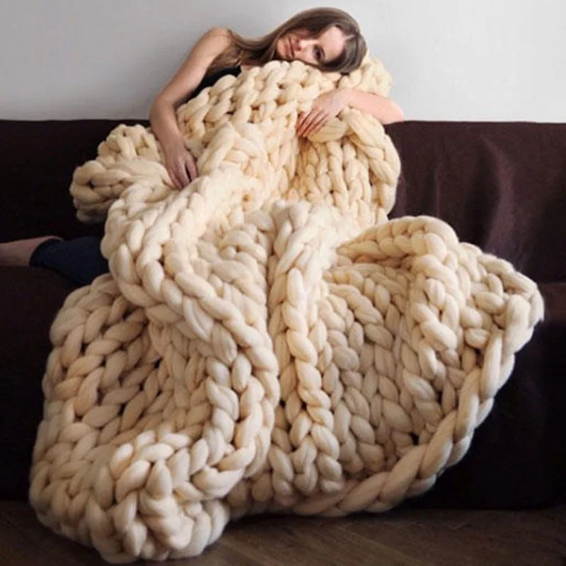 

Microfine Nordic Super Thick Line Blanket Hand Woven Blanket 100% Acrylic Anti-Pilling Knitted Sofa Chunky Knit Blanket