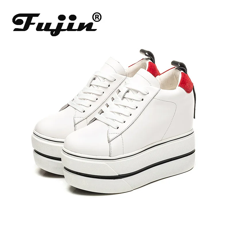 

Fujin 12cm Platform Wedge Women Casual Shoes Genuine Leather Hidden Heel Chunky Sneakers Breathable Comfy Shoes Spring Autumn