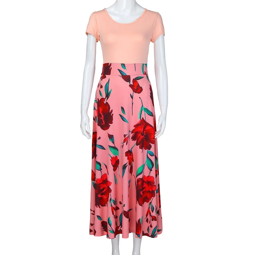 

Women Dress Fashion Casual A-line Robe Vintage Floral Printed Maxi Dress O Neck Short Sleeve Party Long Dress Female Vestidos
