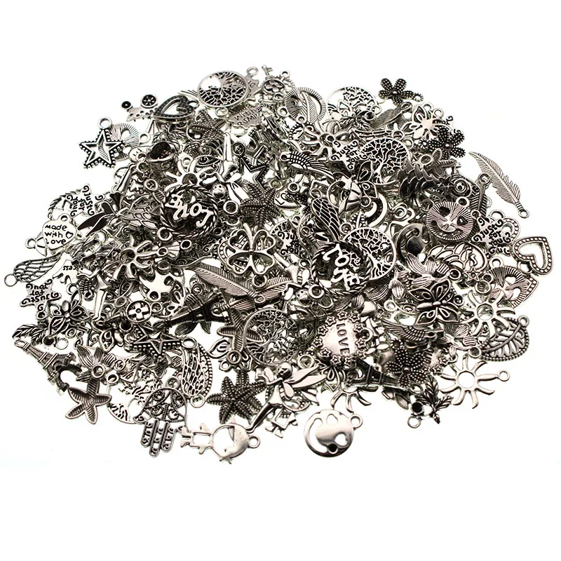 30 шт./лот винтажные серебряные подвески в случайном порядке металлические для