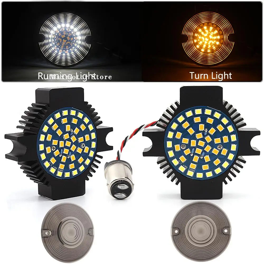 

Motorcycle Smoke Lens 3" Switchback 1157 LED Front Turn Signal Light Bulb DRL Running Light For Harley Touring XL Softail Dyna