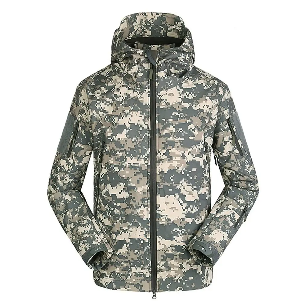 Green camouflage Военная Тактическая мужская куртка из кожи акулы мягкая оболочка водонепроницаемая ветрозащитная ветровка износостойкая Теплая мужская куртка - Цвет: Green camouflage