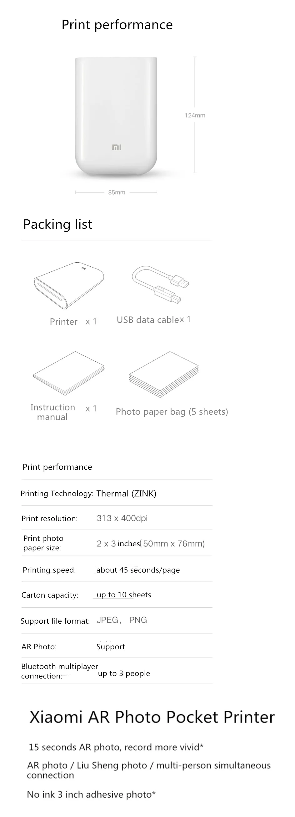 Xiaomi mijia AR принтер 300 точек/дюйм портативный фото мини карманный с DIY поделиться 500 мАч принтер картинок Карманный принтер работа с mijia