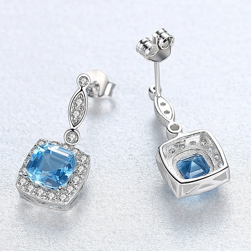 JoyceJelly Trendy 925 Sterling Silver Women Drop Earrings Jewelry Aquamarine Gemstone Fine Wedding Gift Wholesale | Украшения и