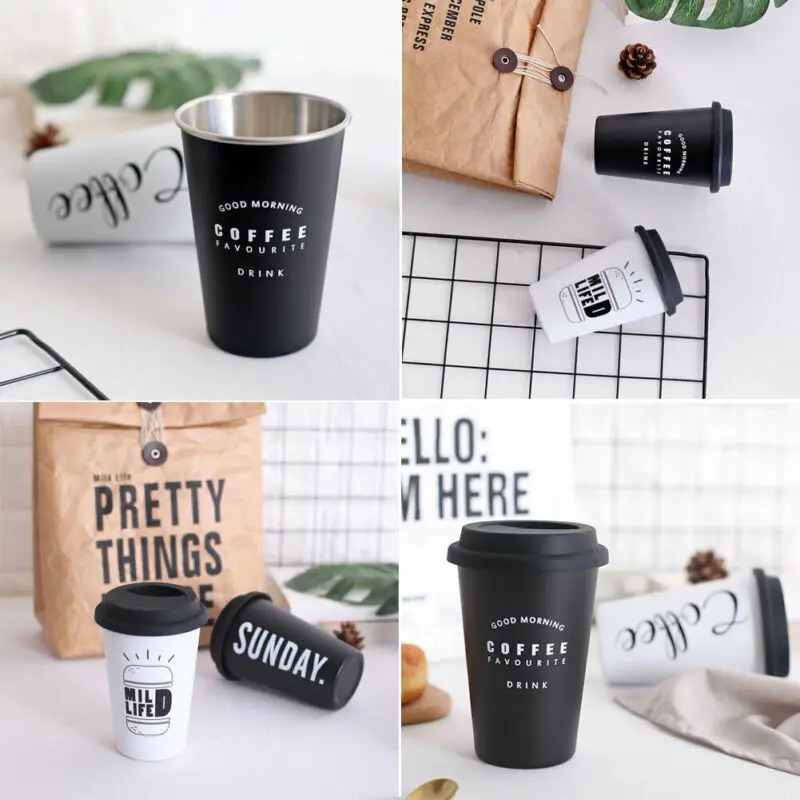 Stainless Steel Coffee Mug Portable Travel Tumbler Ice Cup with Drinking Lid | Дом и сад