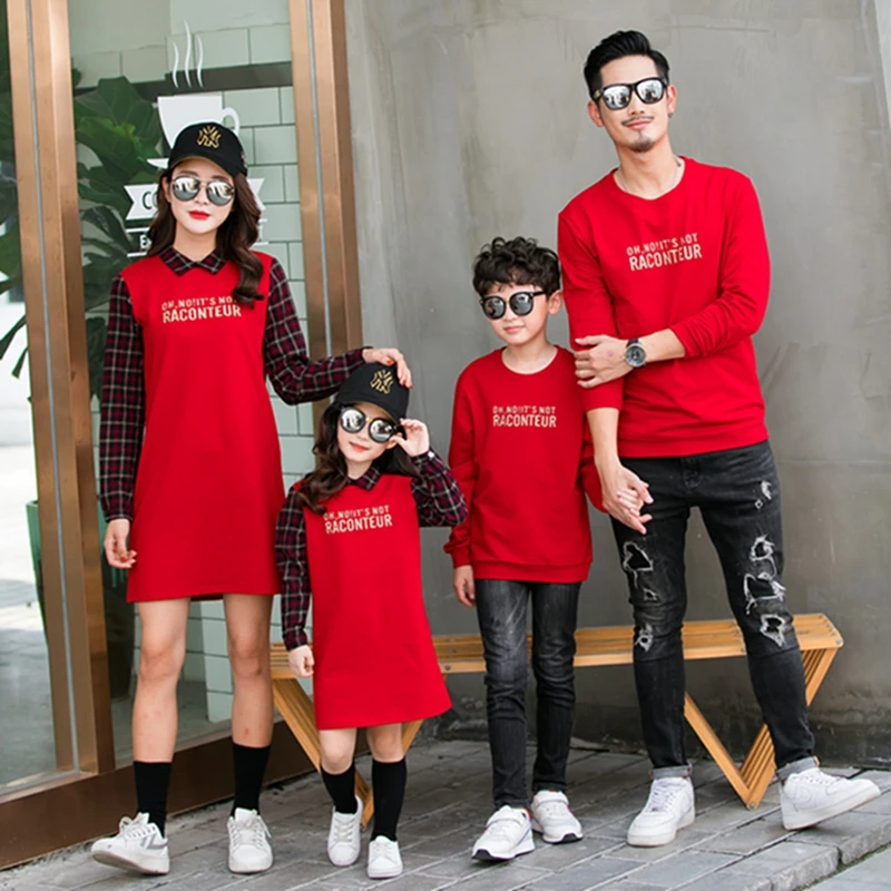 New Autumn Family Matching Outfits Mom And Daughter Fashion Embroidery Dress Dad Son Sweatshirt Children Long Shirts