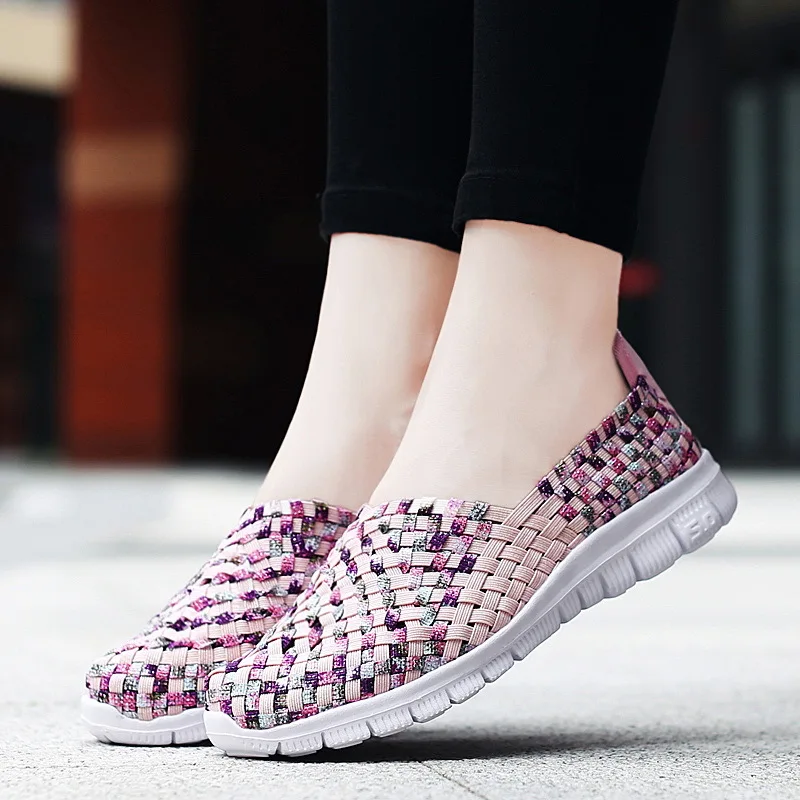 

Women Sneakers Summer Woven Shoes Womens Flats Casual Breath Loafers Femael Tenis Lightweight Sneakers Zapatos Big Size 35-42