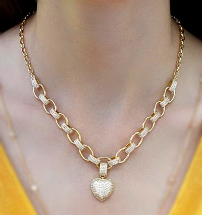 gold plated Очаровательное белое циркониевый в форме сердца ожерелье, подвеска из золота разноцветные на цепочке ожерелье-чокер ожерелье регулируемое женское свадебное Bijoux - Окраска металла: gold plated