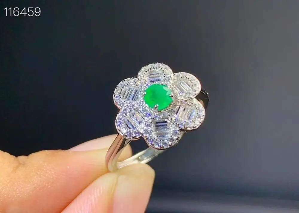 Новое кольцо с натуральным изумрудом 925 Серебряное женское свежий и красивый