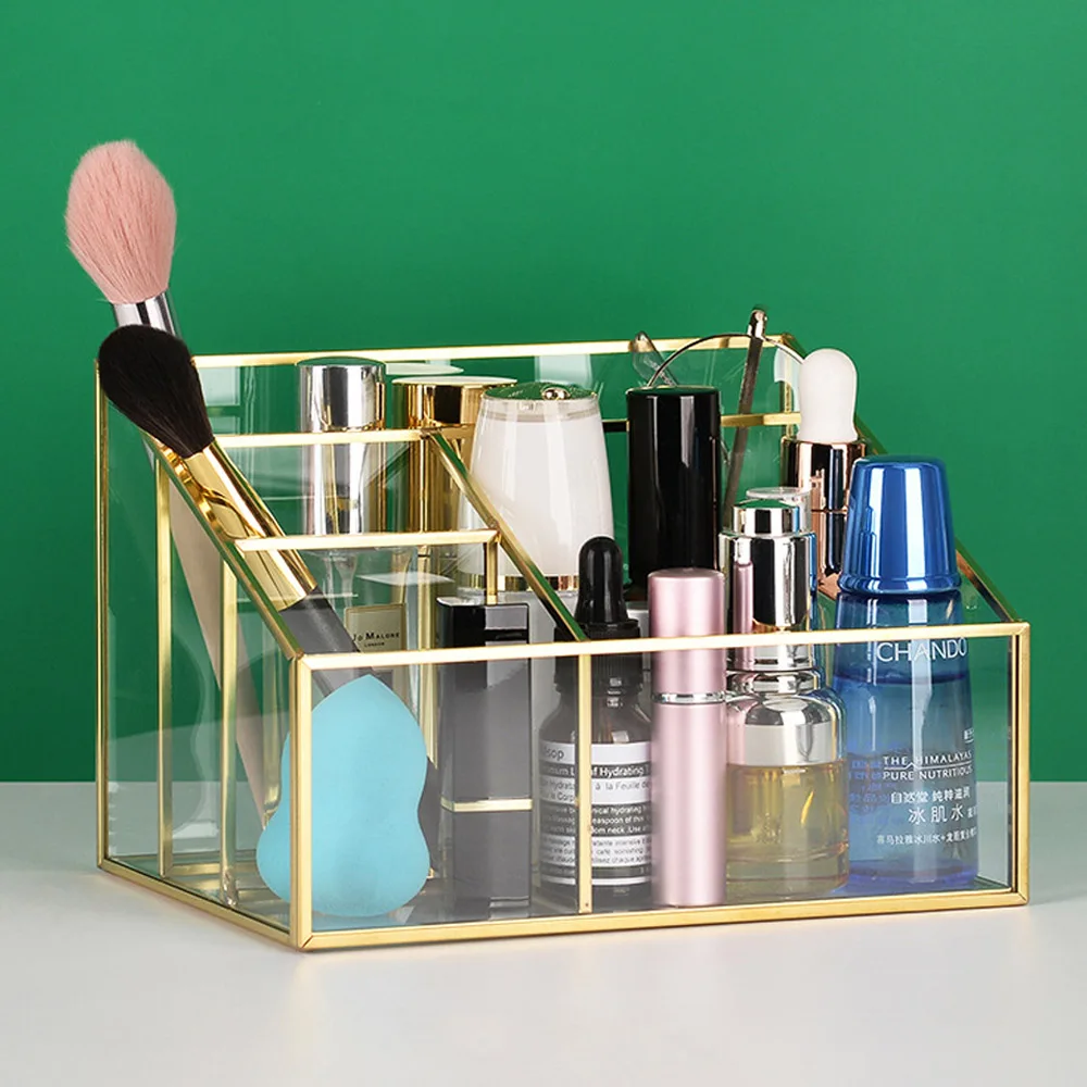 

Luxury Nordic Style Glass Cosmetic Storage Box Jewelry Container Make Up Brushes Holder Organizer Clear Home Bathroom Organizer