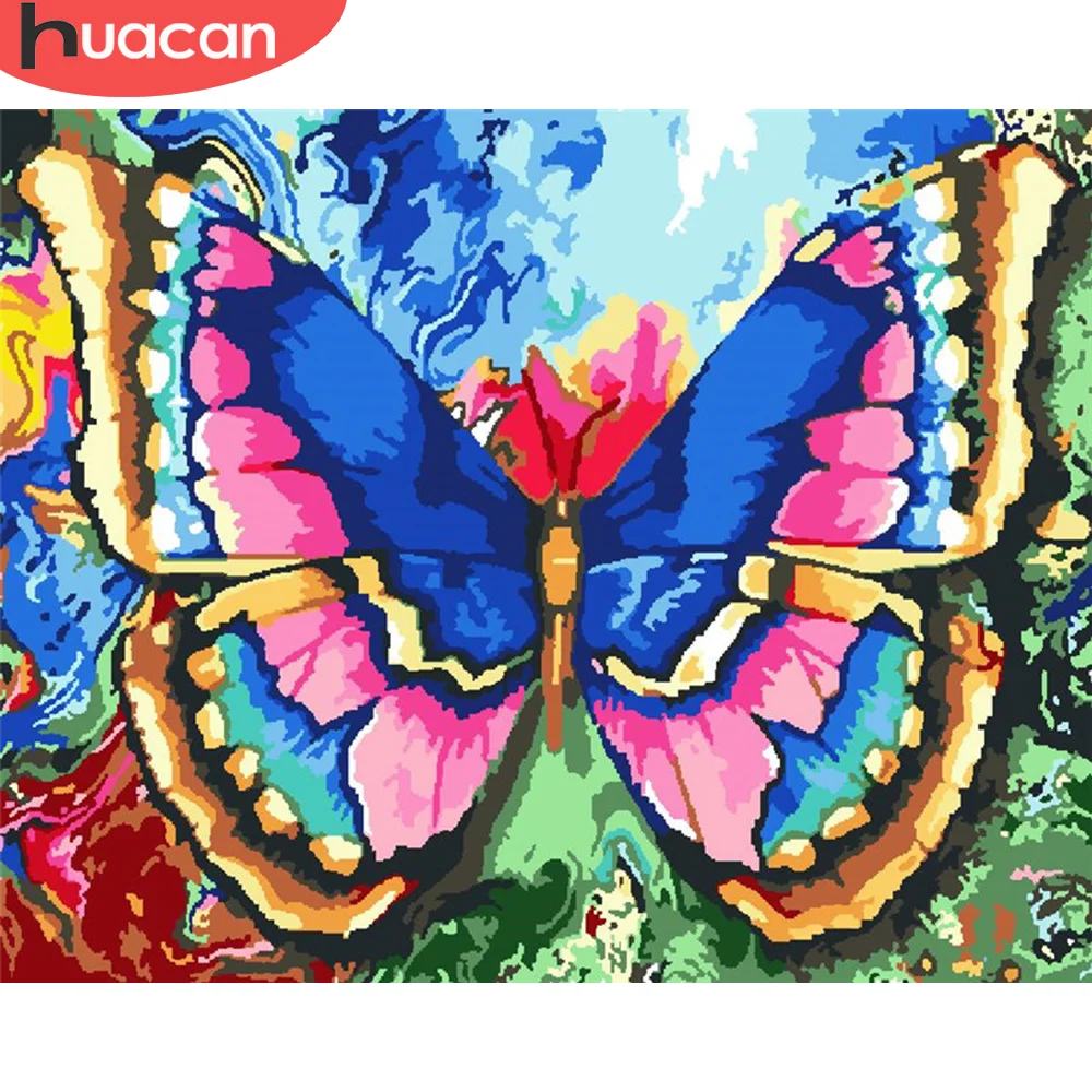 Фото HUACAN Рисование по номерам животных бабочки на холсте Ручная Краска ed Искусство