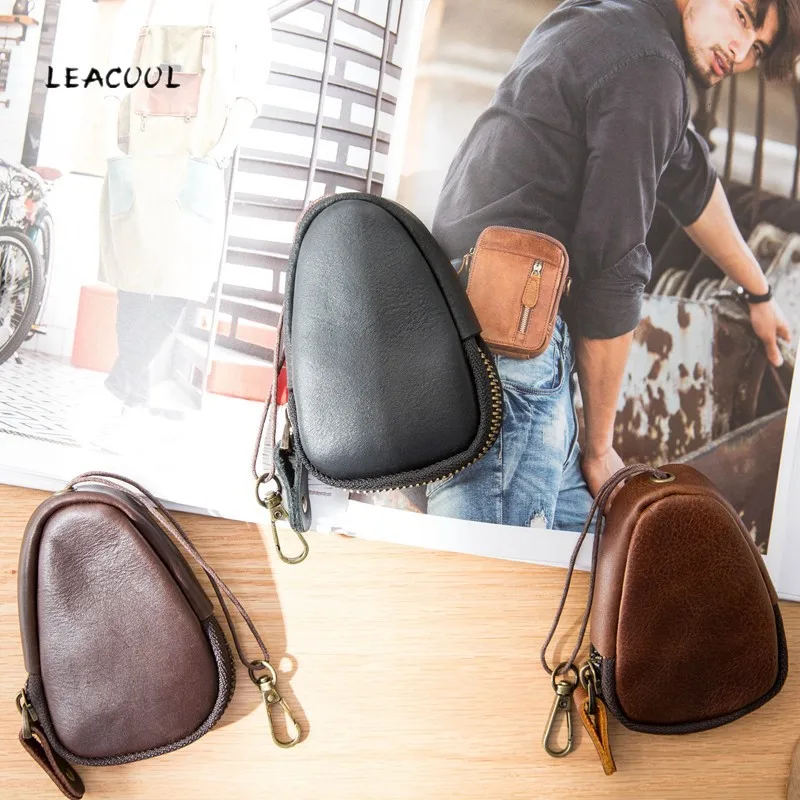 

Genuine Leather Men Coin Purses Mini EDC Key Wallets Holder Small Pocket Keychain Zipper Case Out Door Pack Pouch Military