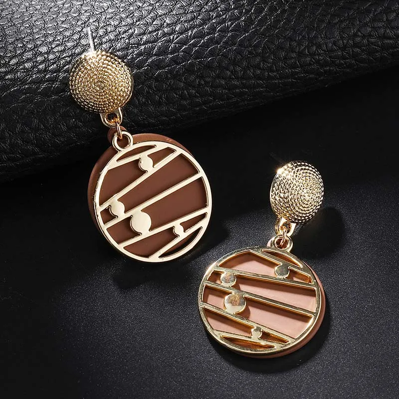 Женские Геометрические круглые серьги корейские Ретро с черной и красной эмалью