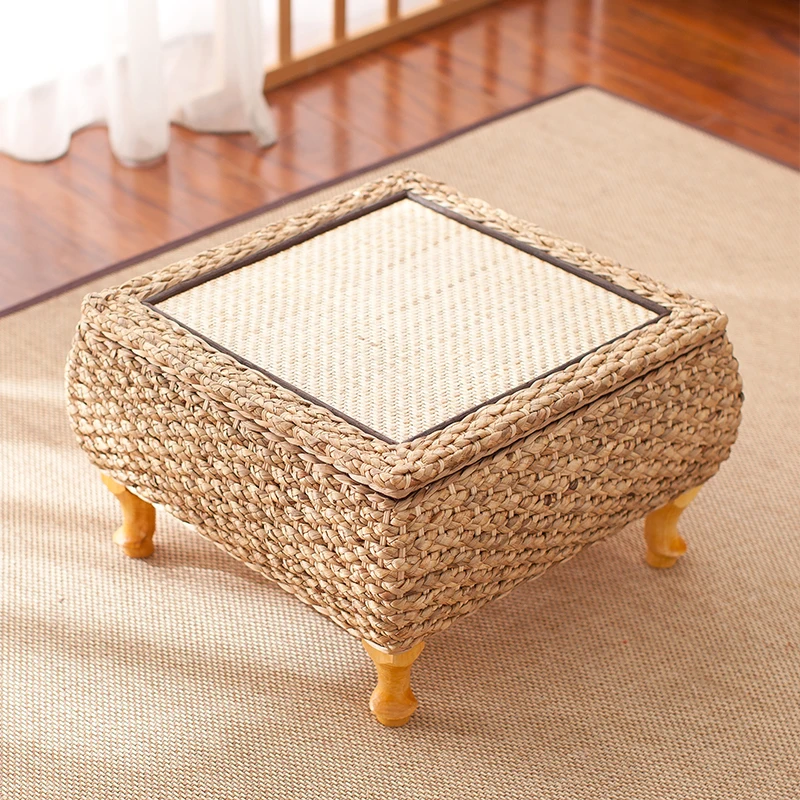 Rattan Japanese style bay window table and stool 3 sets of combination garden tea low balcony straw coffee |