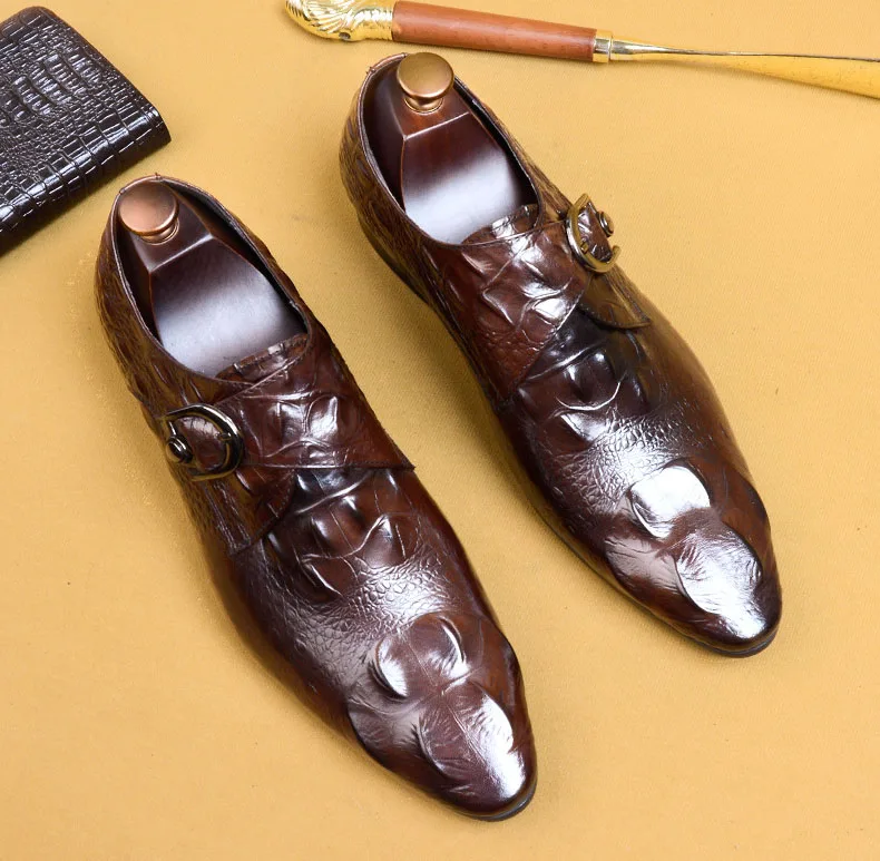 Туфли мужские классические из натуральной кожи брендовые с ремешком пряжкой