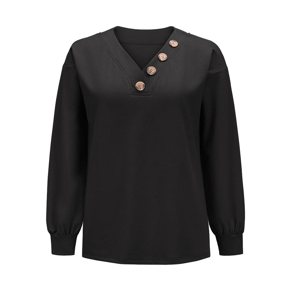 

Women Sweatshirts Long Sleeve Batik Oversize Female Pullovers V-neck with Buttons Print Casual Autumn Spring Christmas Tops