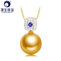 ys real 18k gold au750 gold zircon pendant 9 11mm natural saltwater south sea pearl pendant necklace