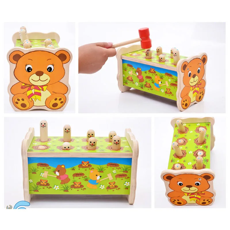 Детский милый медведь стиль хитовый хомяк игра деревянная игрушка играя молоток