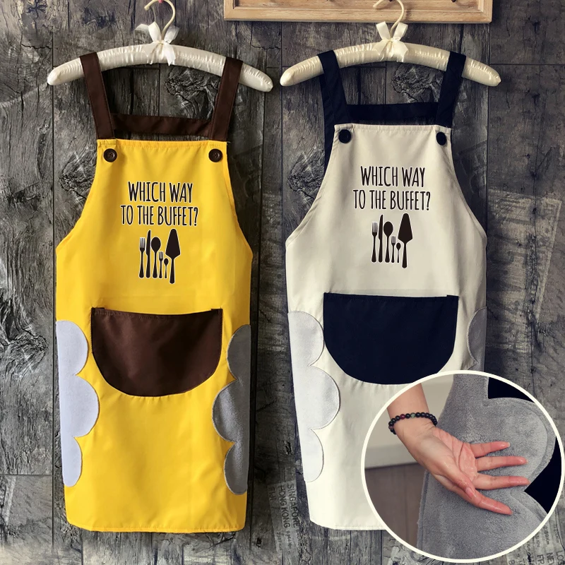 

Apron with hand wipe towel household waterproof oil-proof female fashion kitchen cooking apron adult sleevesless overall