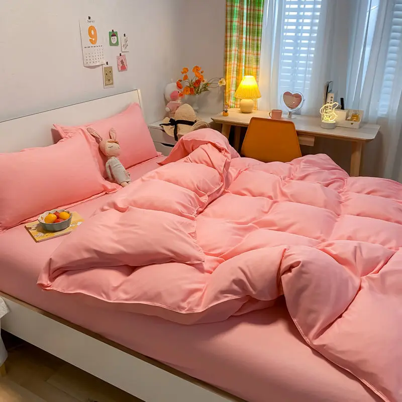 Solid Bedding Set Soft Flat Sheets Duvet Quilt Cover Pillowcase Bed Linen for Single Queen Full Size Home Textiles | Дом и сад