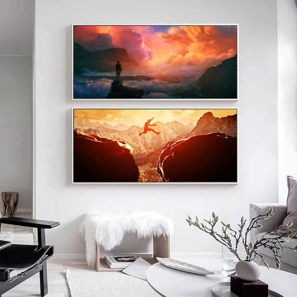 

Figure oil painting across cliff art canvas painting living room corridor office home decoration mural