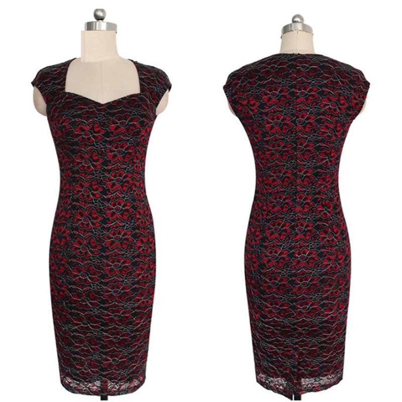 

New Elegant Ladies Party Dress Slim Sheath Bodycon Printed Lace Dress For Women Knee Length Pencil Dresses Plus Size 3XL