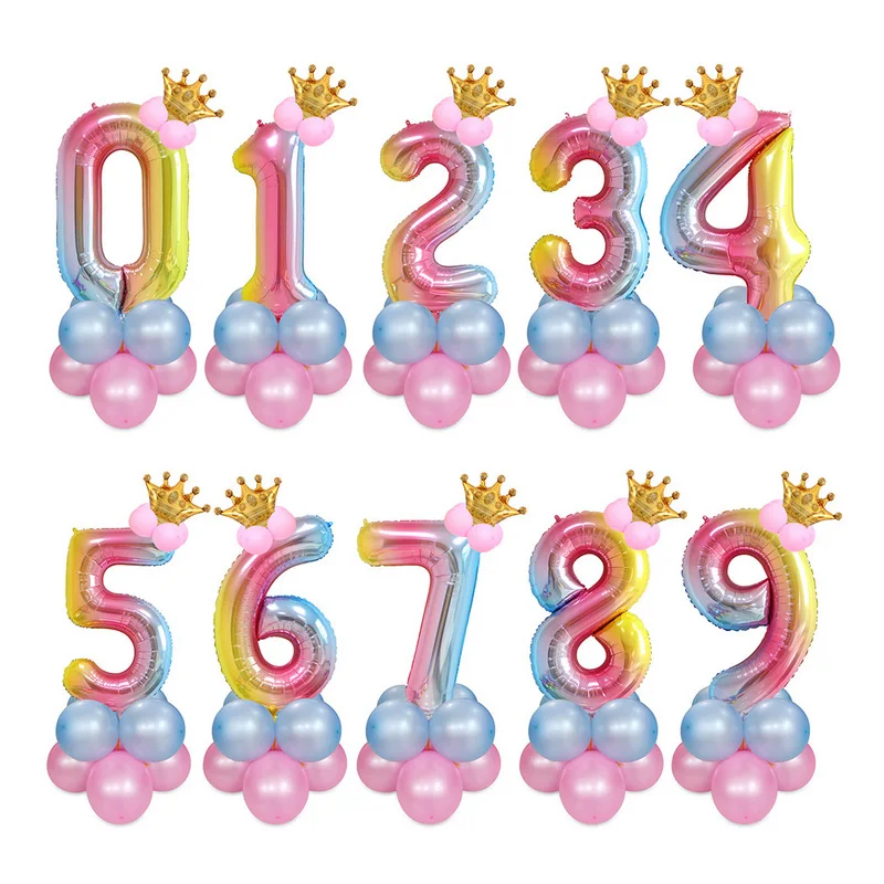 

14pcs/Lot Giant Number Foil Balloon Baby Shower Decor Crown Balloons Kids Birthday Wedding Party Decorations Number Balloons Set