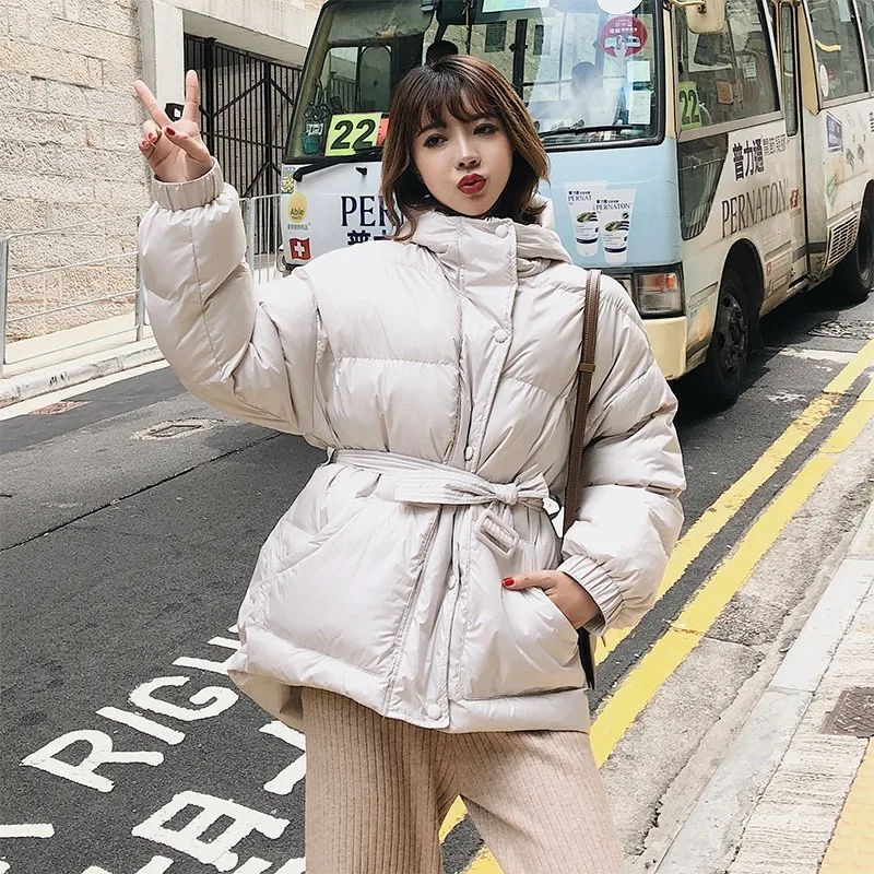 Fashion Blue Tight Waist Thick Down Cotton Jacket 2020 Winter New Jacket Coat Women Plus size Hooded Warm Female Padded Overcoat
