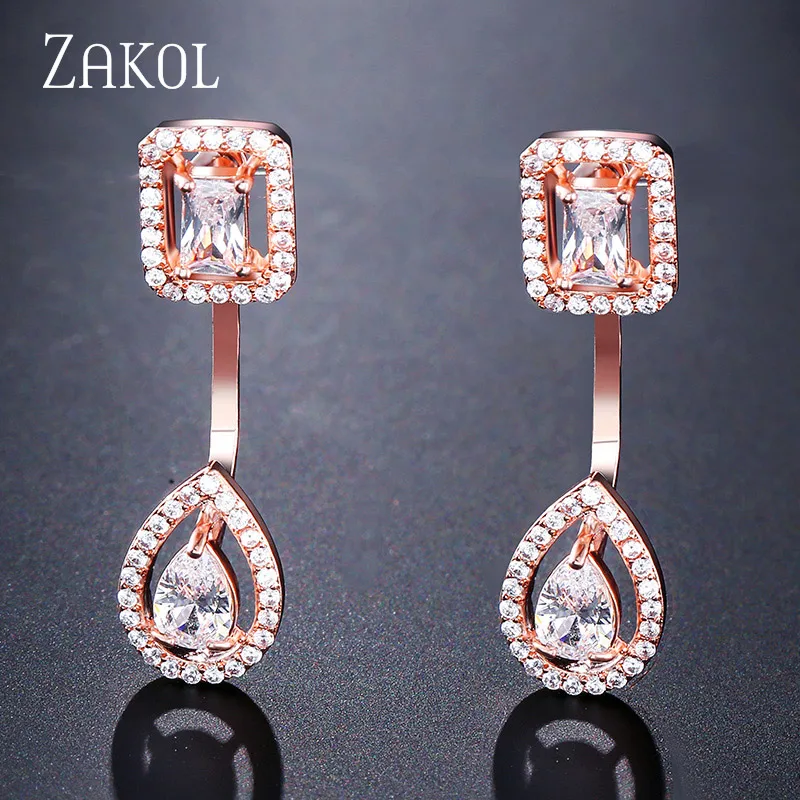 Модный дизайнерский комплект ювелирных изделий от бренда ZAKOL, серьги с чешским камнем, браслет и кольцо на запястье для женщин, помолвка, FSSP3011 - Окраска металла: Earrings Rose Gold
