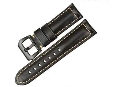 black with black Ремешок для часов из натуральной кожи 22 мм 24 мм 26 мм модные синие аксессуары для часов Ремешок для часов Panerai - Цвет ремешка: black with black