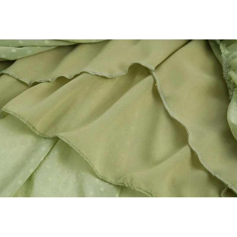 

Stylish Sweet Green Ruffles Dot Decoration Maxi Dress Women Fashion Flare Sleeve V-Neck Dresses Cute Girls Chic Vestidos
