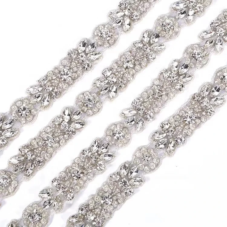 

DIY Rhinestone Trim,Silver Clear Crystal Lace Trim Wedding Accessories 5yards