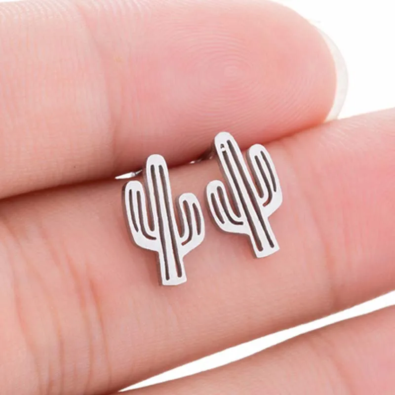 Модные серьги кактус Для женщин маленькие гвоздики в виде кактусов серебряные