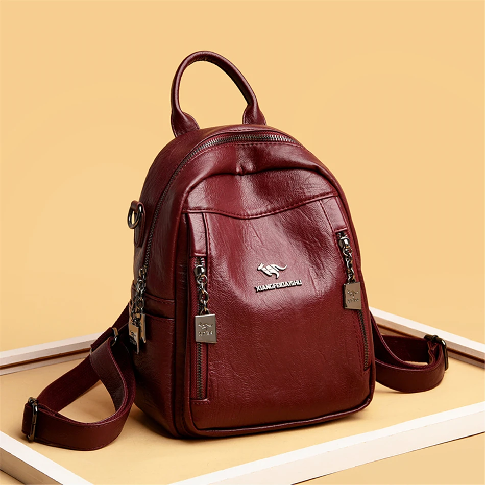 Женский рюкзак из мягкой кожи на двойной молнии Sac A Dos школьный для девочек 2019| |