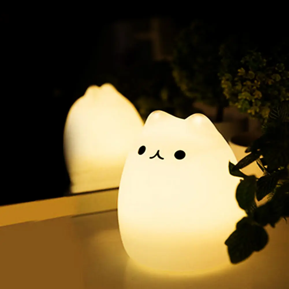 

7-Color Changing Silicone Animal Pet Night Light Cute Cat Children Bedroom Lamp