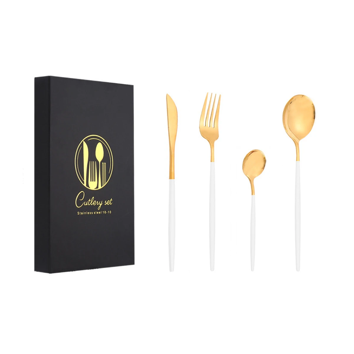 

Western Tableware Gift Box Portugal Golden Knife Fork Spoon Four Piece Stainless Steel Set Gift Colorful