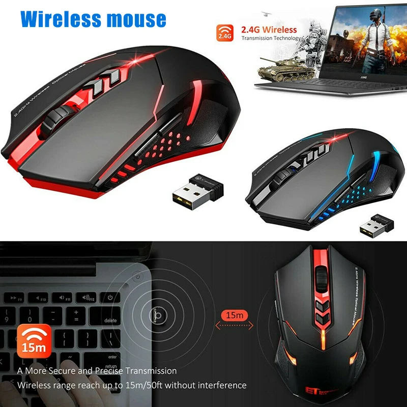 

Wireless Gaming Mouse with Quiet Click Optical 2400 DPI for PC Laptop Office @M23
