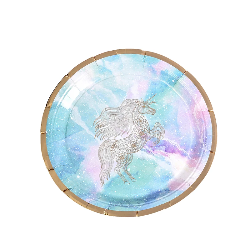 Одноразовые вечерние тарелки с единорогом для девочек одноразовые на первый