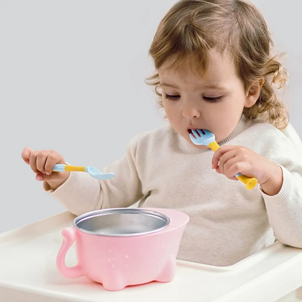 

Bent Spoon And Fork Set Suction Cup Twist Spoon Licking Spoon Baby Tableware