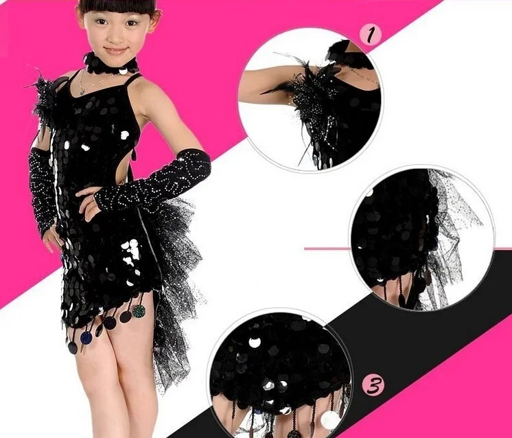 feecolor Girls dance dress Costumes Large sequined chiffon fishtail skirts Latin Dance Dress Samba Salsa Tutu Skirts | Тематическая