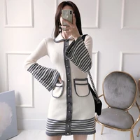 woman dress sweater dresses for womens fall winter clothes korean style long sleeve striped knitted clothing pocket