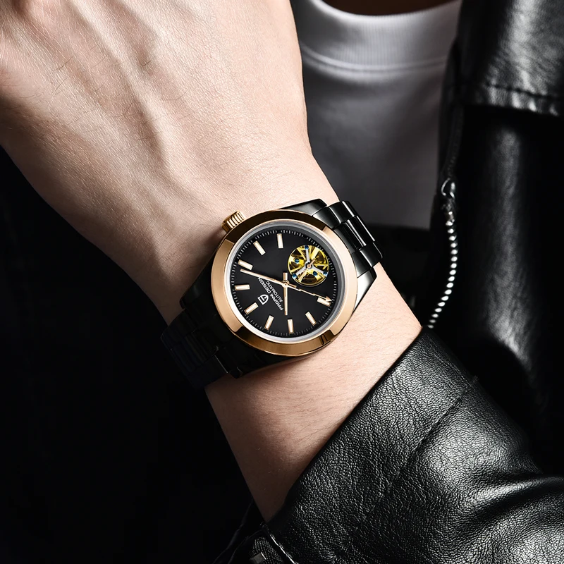 

NEW PAGAIN DESIGN watches mens Luxury Brand Stainless Steel Business Wristwatch fashion Tourbillon Waterproof male wristwatch