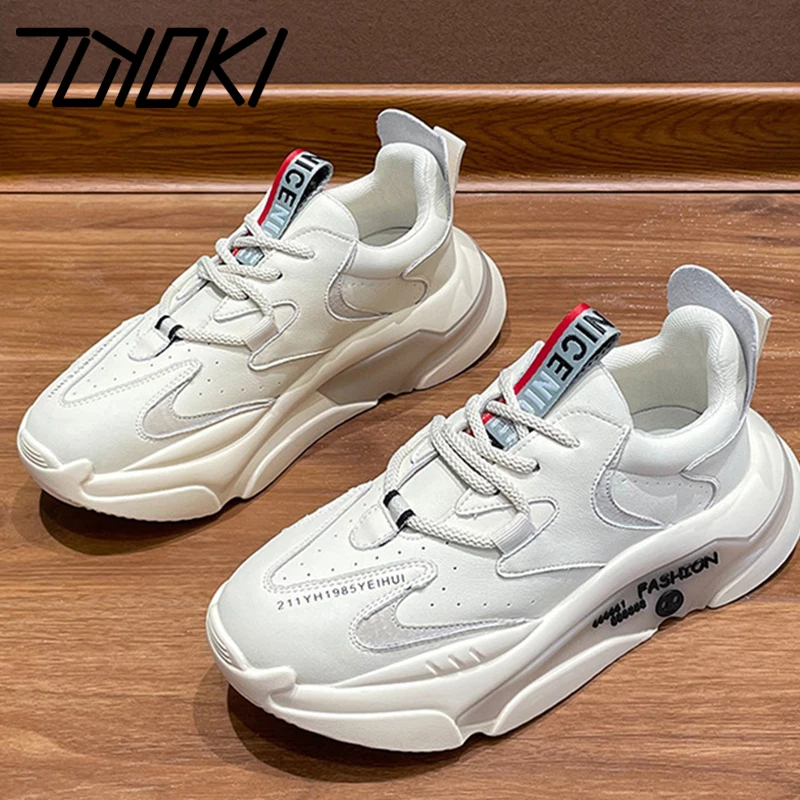 

Tuyoki Real Leather Women Sneakers Shoes Thick Bottom Platform Mixed Color Casual Outdoor Fashion Ladies Footwear Size 35-40